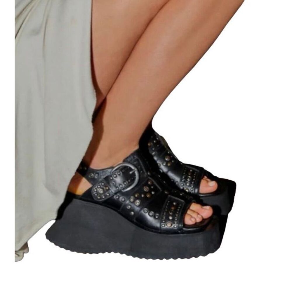 Free People Ace Studded Leather Wedge Sandal size 8.5